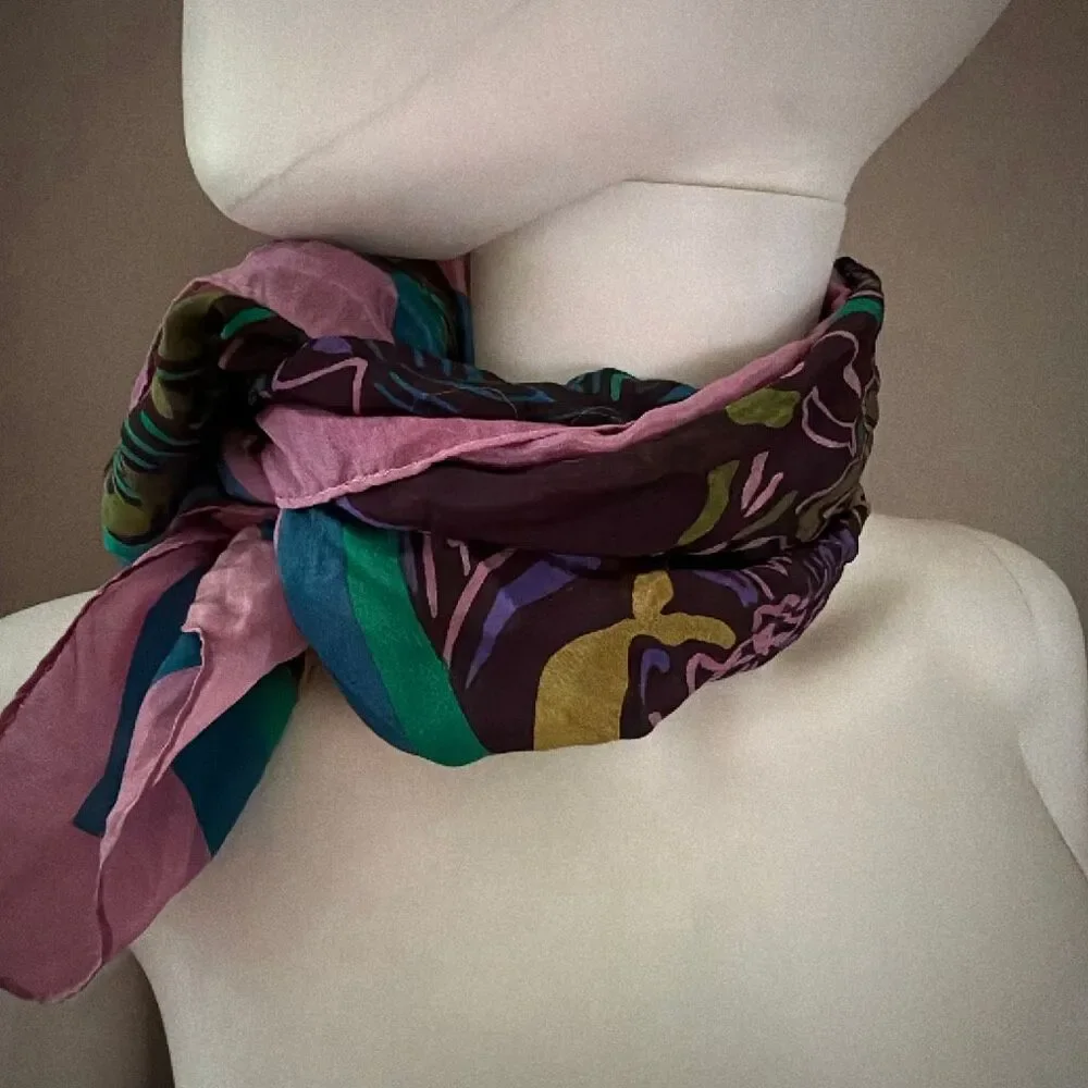 Honey Silk Scarf Purple Green Gold